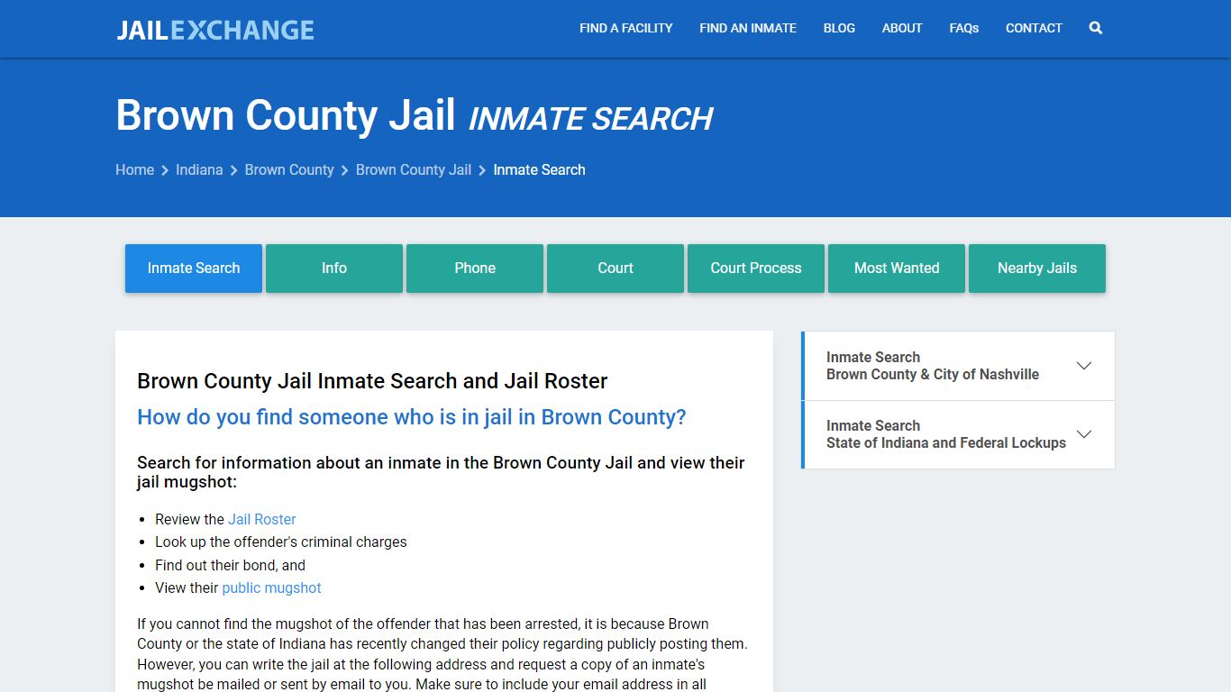 Inmate Search: Roster & Mugshots - Brown County Jail, IN - Jail Exchange